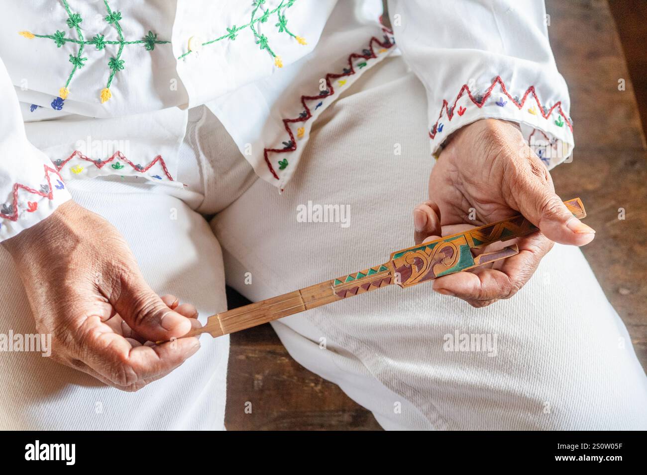 Arumanen Manuvu tribe musician holding a kubing, an indigenous ...