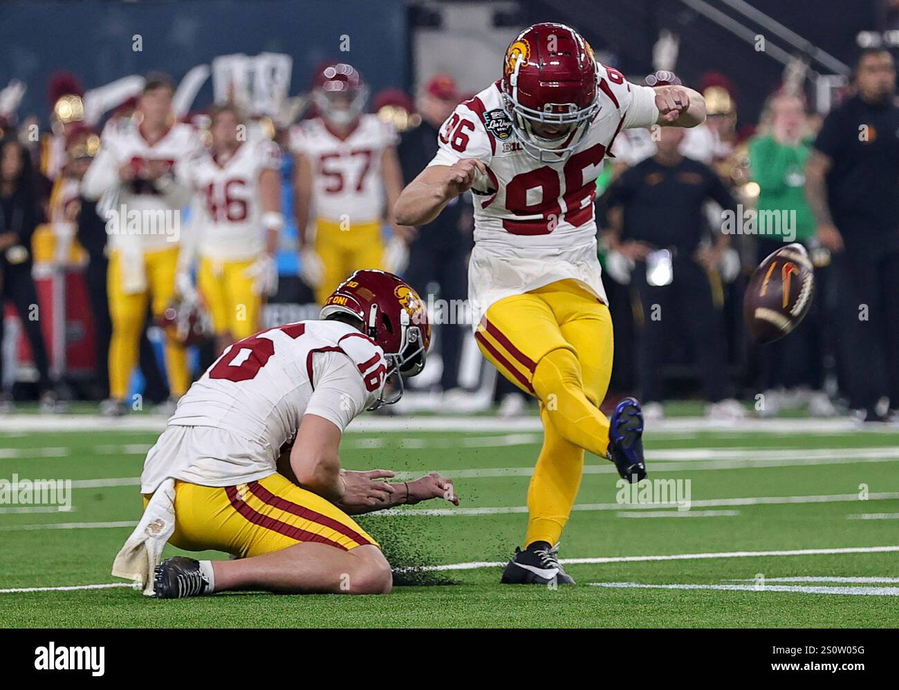 LAS VEGAS, NV - DECEMBER 27: USC Trojans kicker Michael Lantz attempts ...