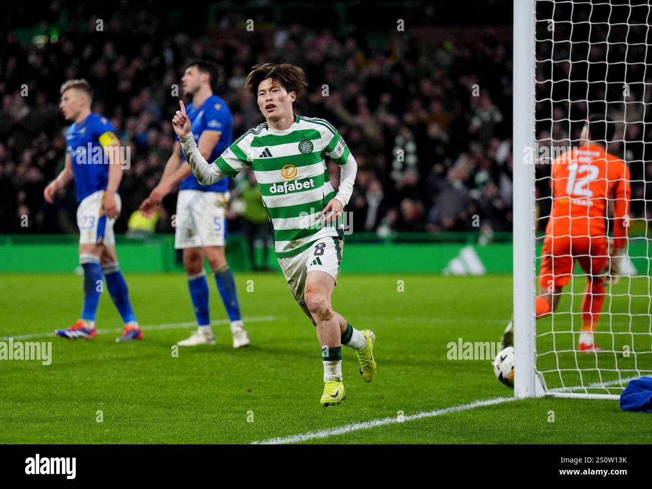 Kyogo Furuhashi celebrating Clinical Execution at Fir Park