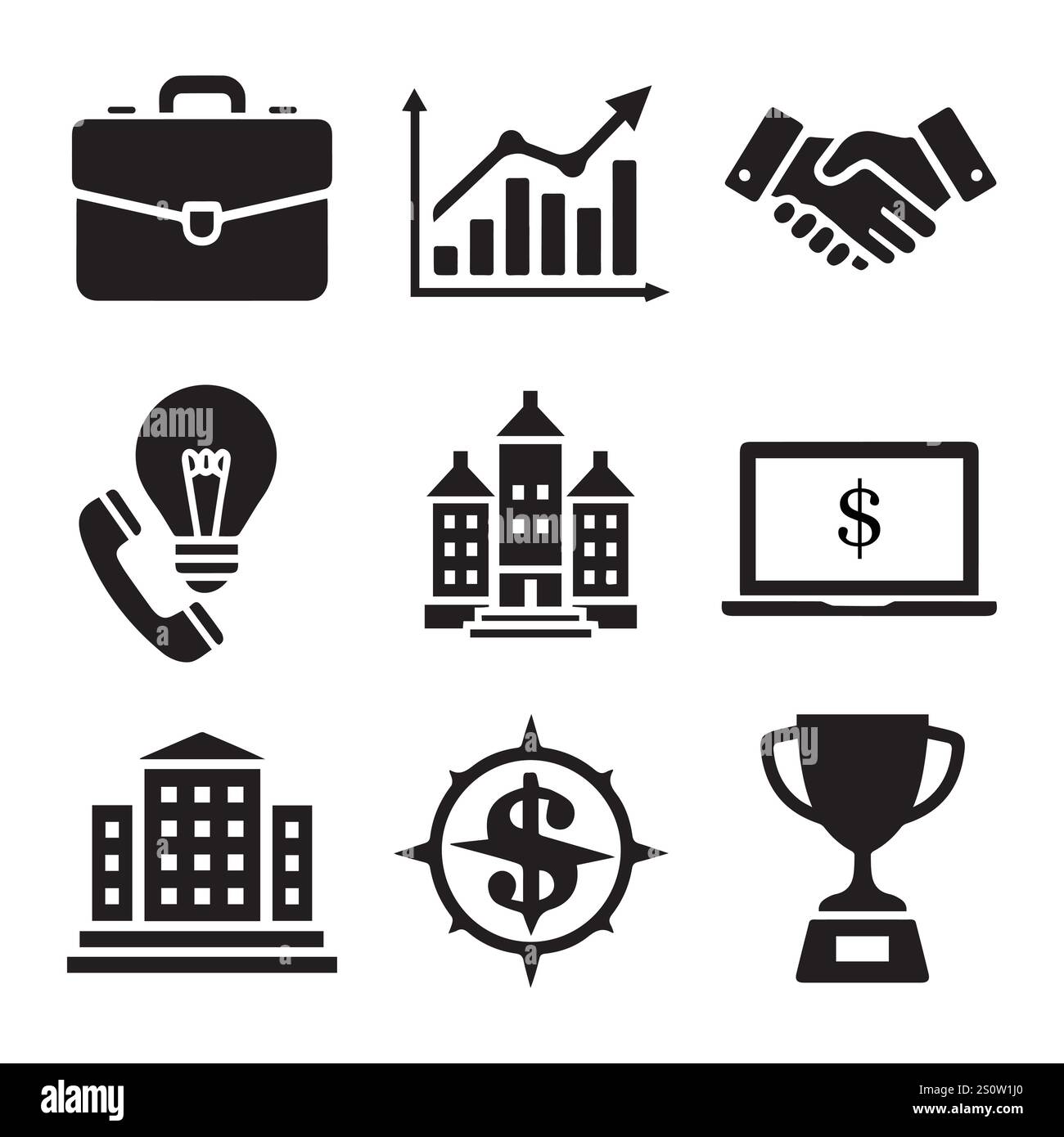 set of black and white business icons captures various aspects of ...