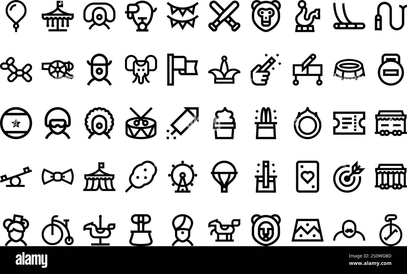 Circus icons High-Quality Vector Icons Collection with Editable Stroke. Ideal for Professional and Creative Projects. Stock Vector