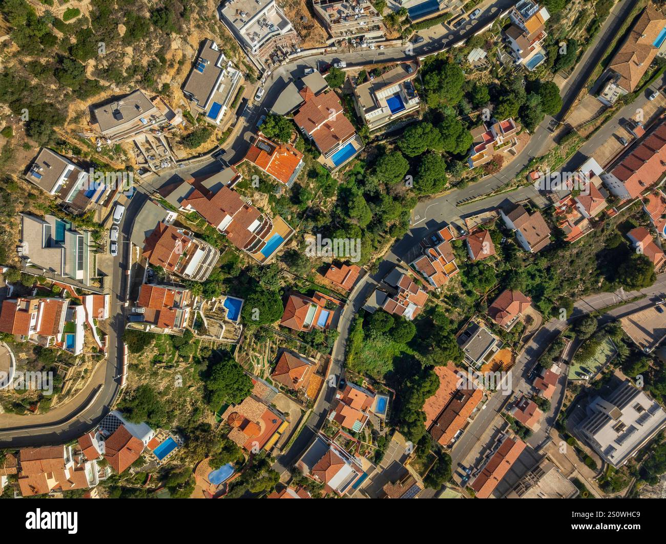 Aerial view of the Puig Rom residential area, in Roses, on the Costa Brava (Alt Empordà, Girona, Catalonia, Spain) Stock Photo