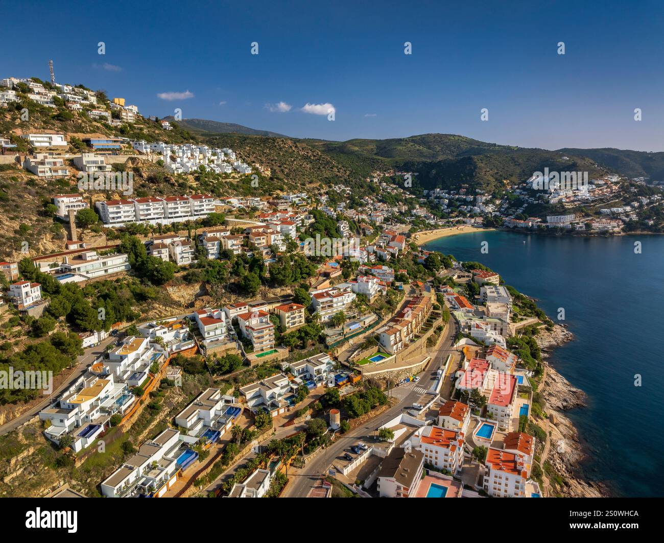 Aerial view of the Puig Rom residential area, in Roses, on the Costa Brava (Alt Empordà, Girona, Catalonia, Spain) Stock Photo