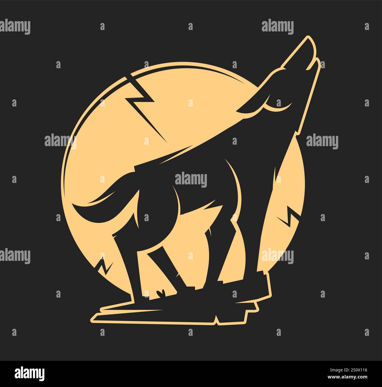 Wolf on a rock howling at the moon. Vector illustration with clear even ...