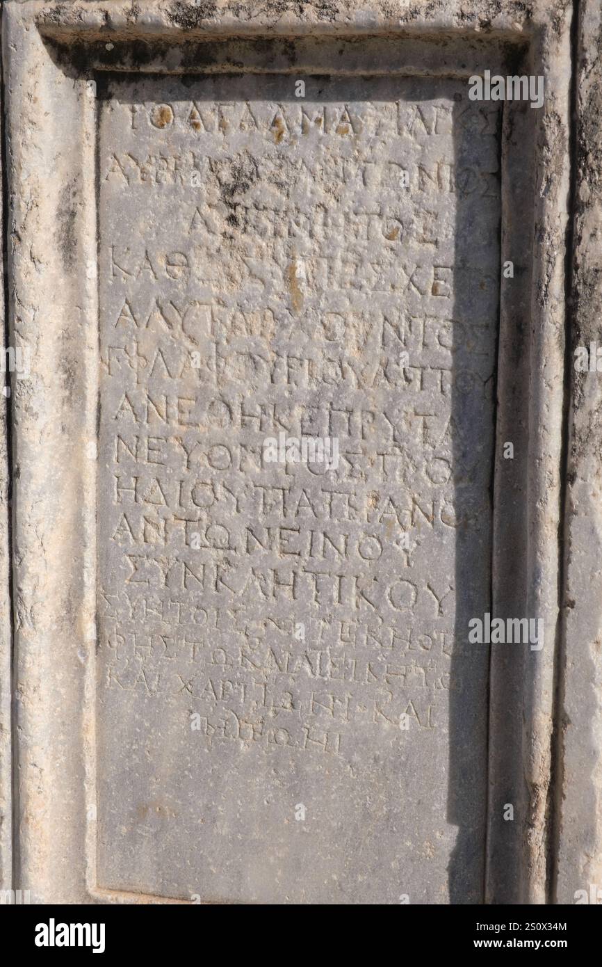 Ephesus Inscriptions Turkey, Turkiye. Ephesus, Inscription on Pedestal Stock Photo - Alamy