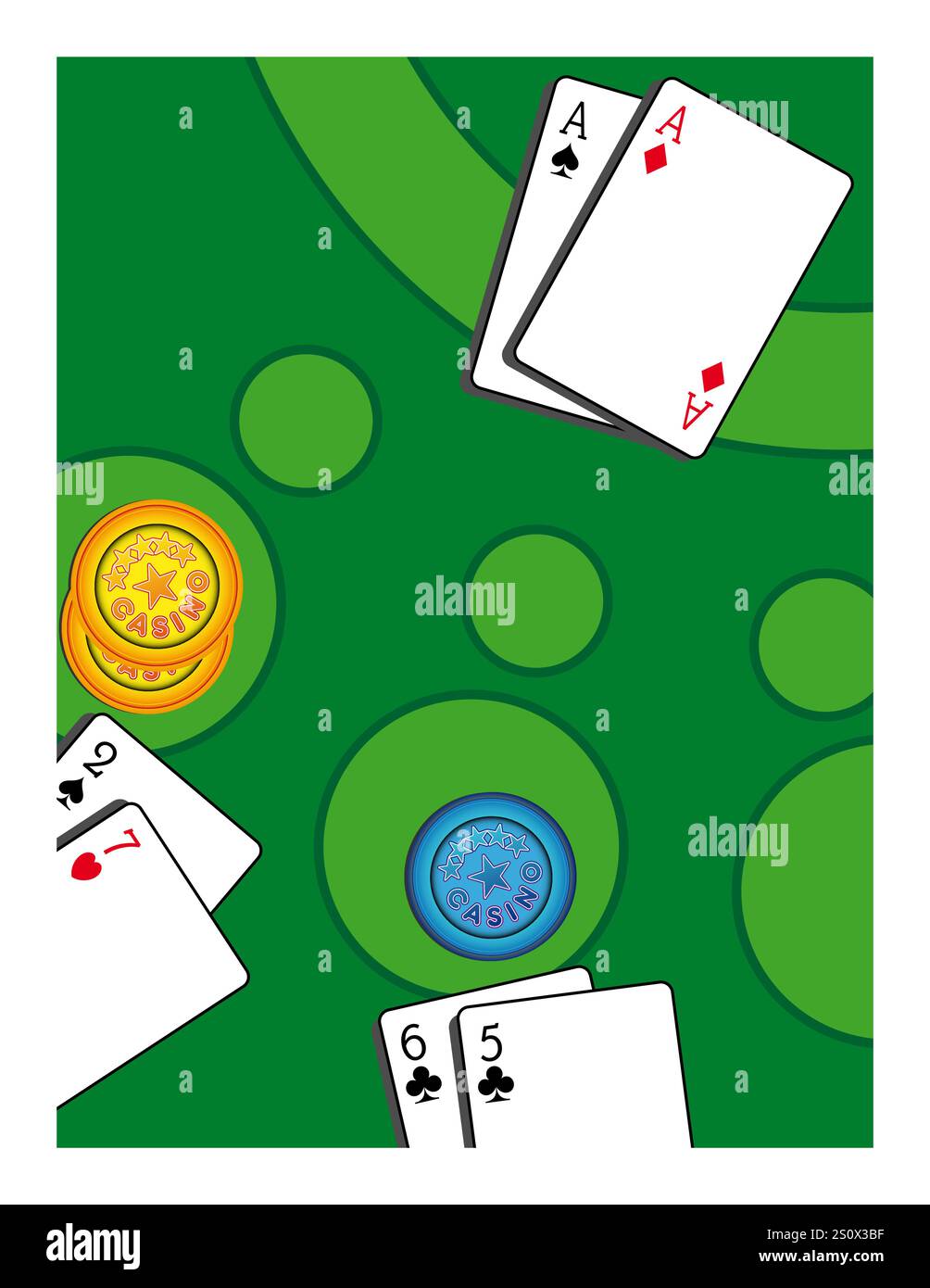 Playing cards on a green carpet Stock Vector