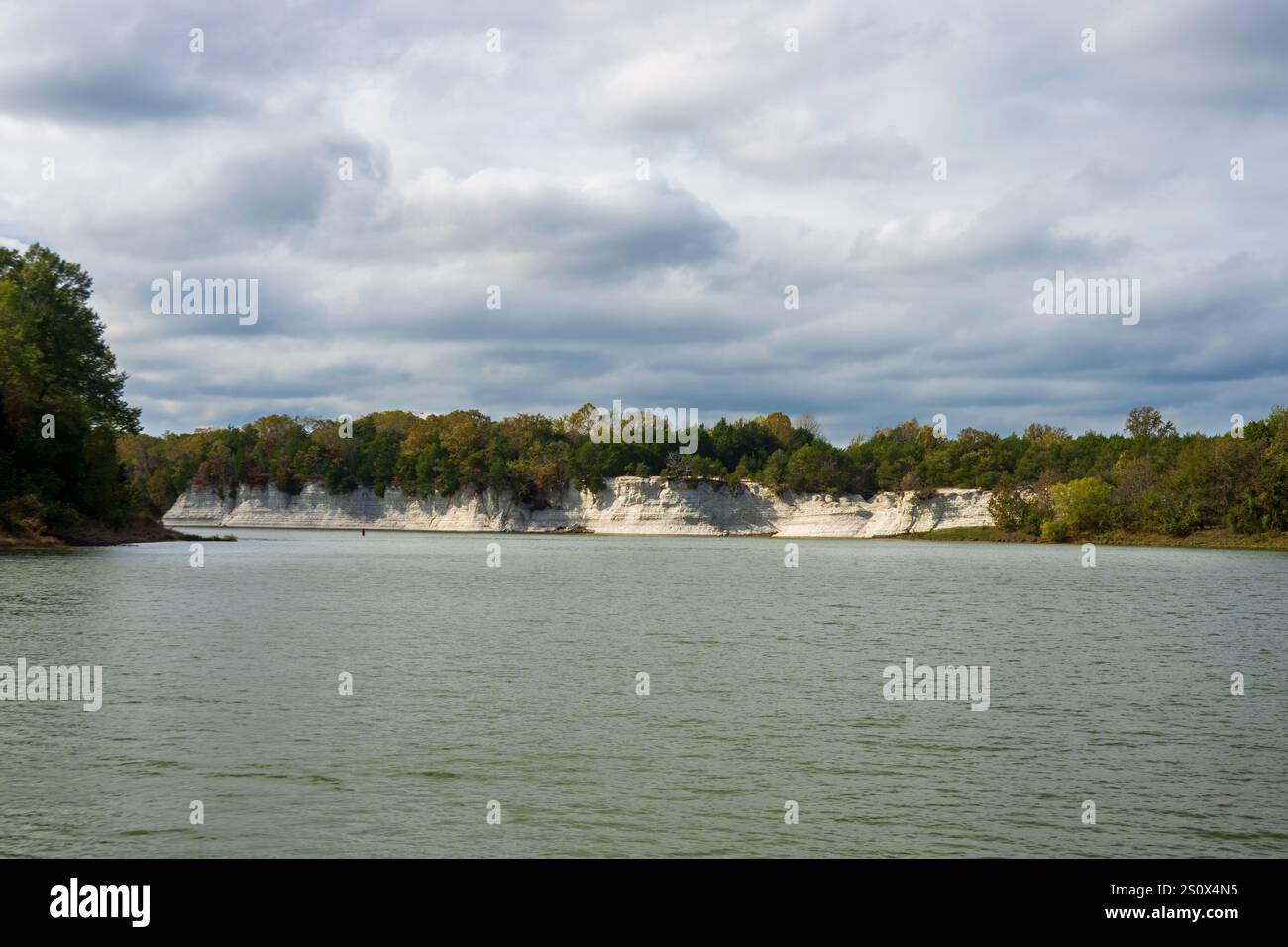 White Cliffs of Epes, Tombigbee River, Alabama. These are 80 foot high cliffs of chalk, deposited in the Cretaceous Period. The chalk underlies the fe Stock Photo