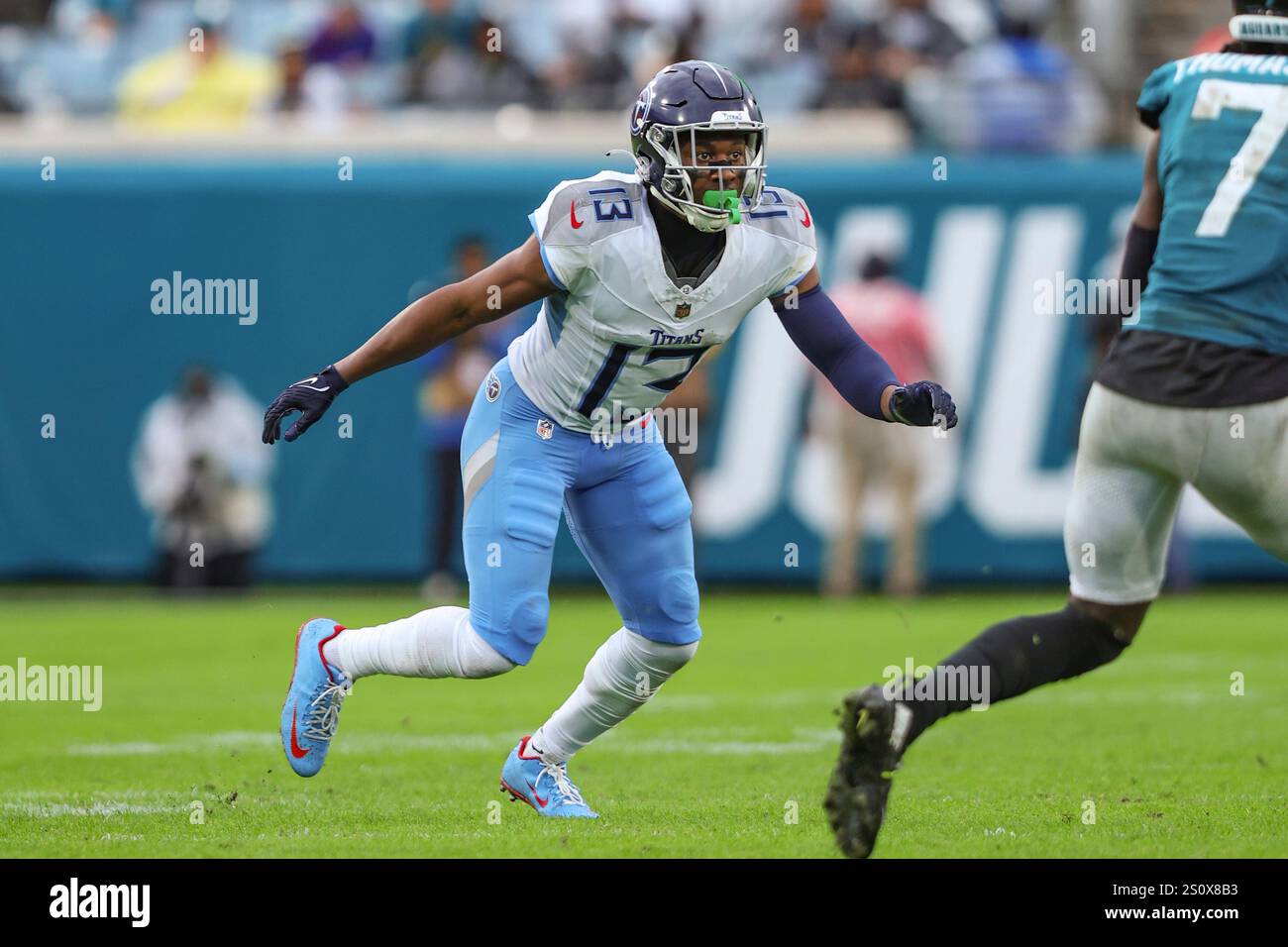 Tennessee Titans cornerback Chidobe Awuzie (13) runs to the ball ...