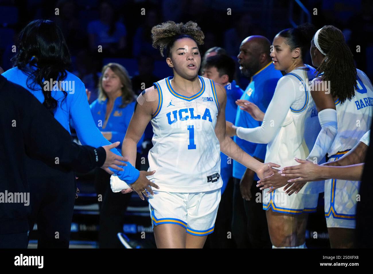 UCLA Bruins guard Kiki Rice (1) is introduced during a NCAA women's ...