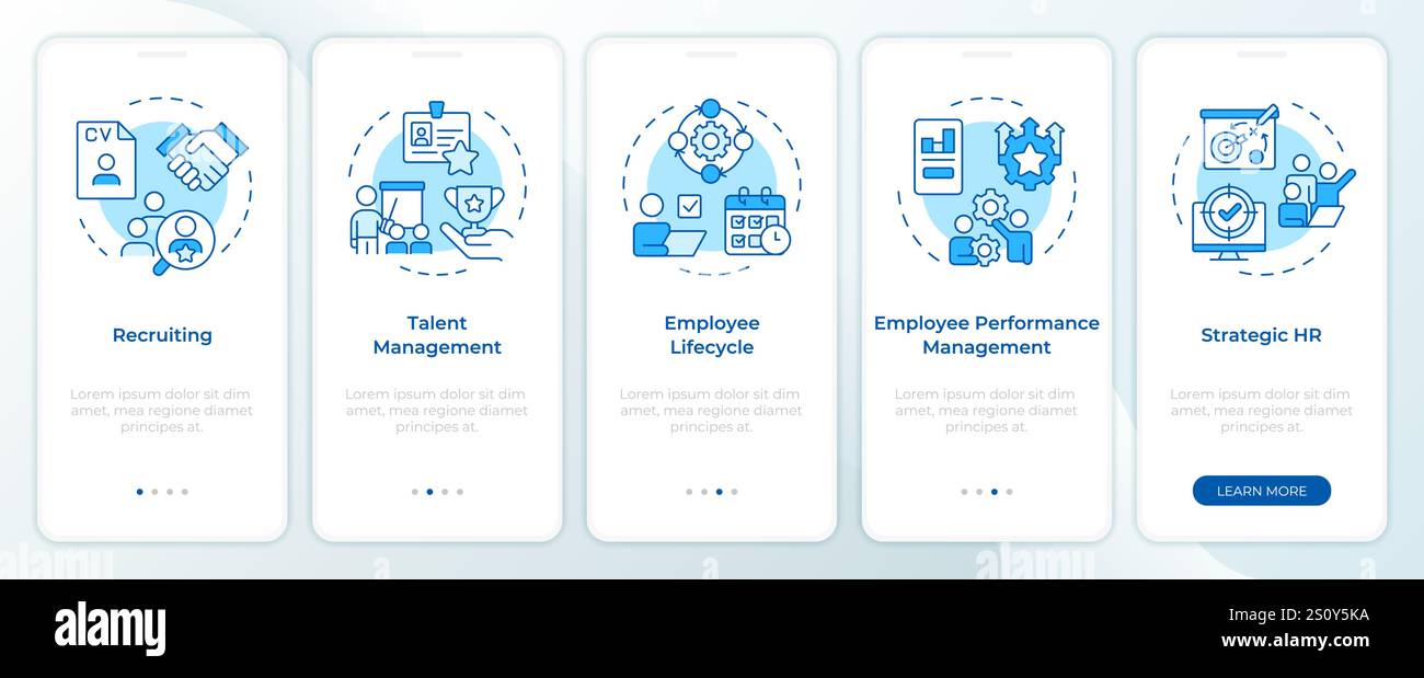 HR process blue onboarding mobile app screen Stock Vector