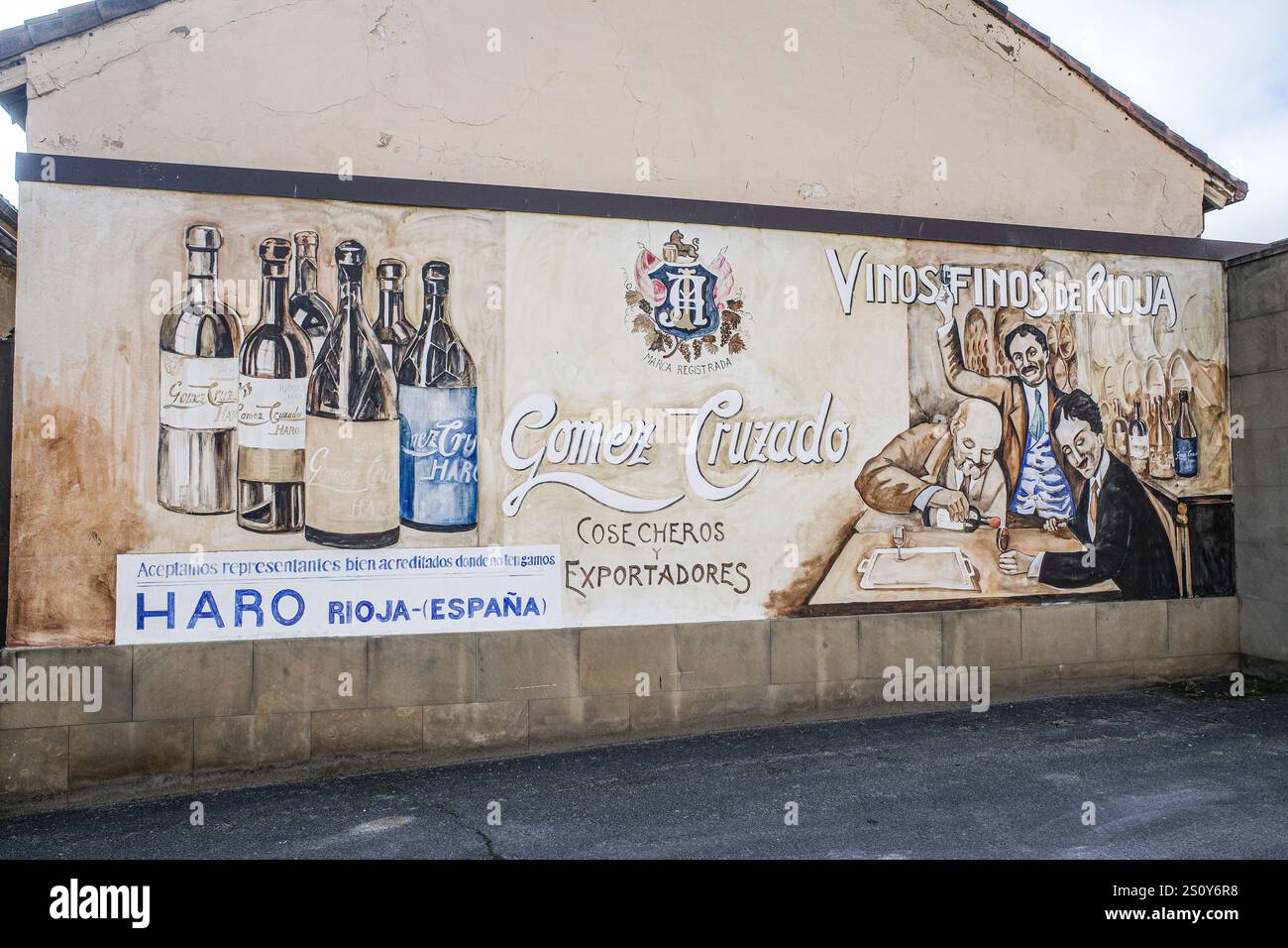 Haro, Spain - 28 Dec, 2024: Murals outside a historic winery in La Rioja, Spain Stock Photo