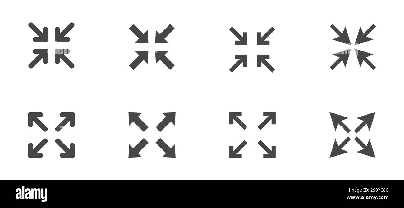 Full screen icon interface menu cursor bitton, application size control pointer. Web ui line navigation maximize or minimaze icon. App arrow. Enter or exit. Vector illustration Stock Vector