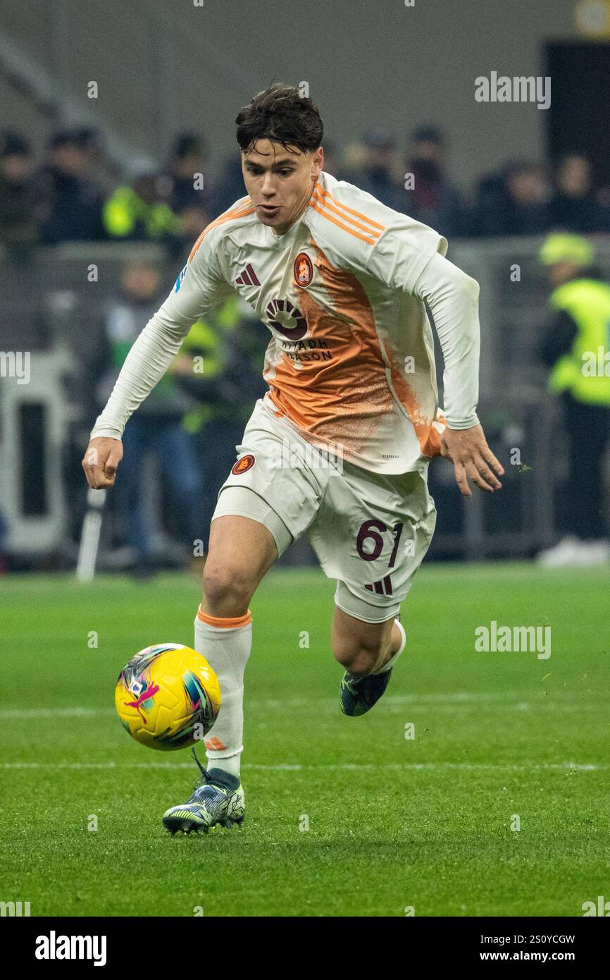 Niccolò Pisilli as roma during serie A match Ac Milan vs As Roma