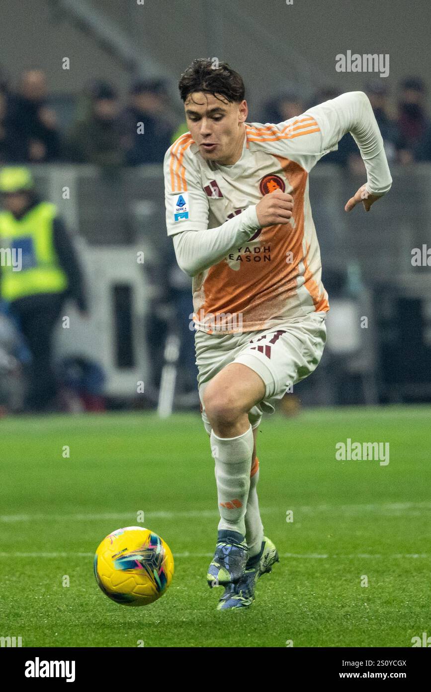 Niccolò Pisilli as roma during serie A match Ac Milan vs As Roma