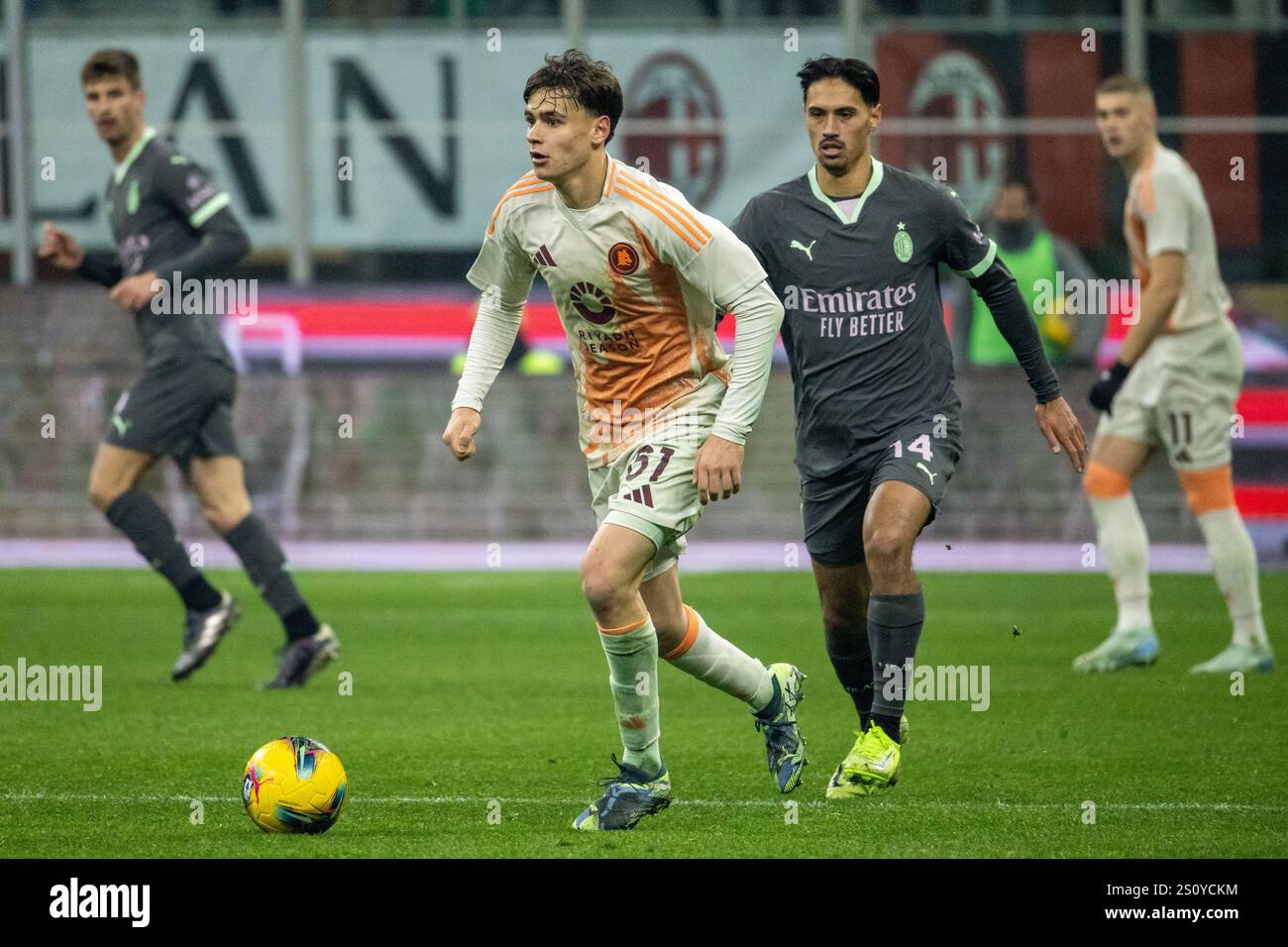 niccolò Pisilli as roma during serie A match Ac Milan vs As Roma