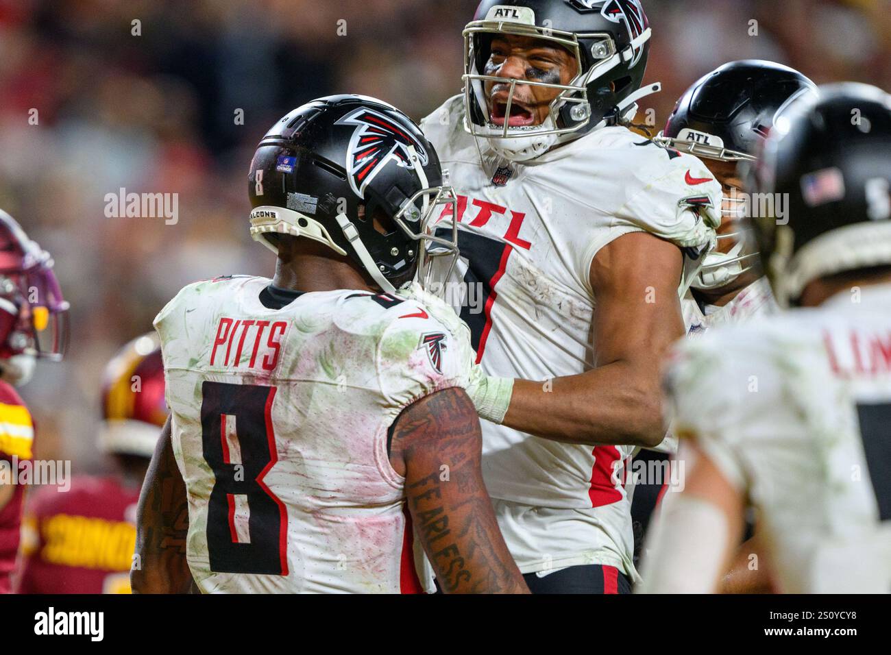 December 29th 2024 Atlanta Falcons tight end Kyle Pitts (8) celebrates