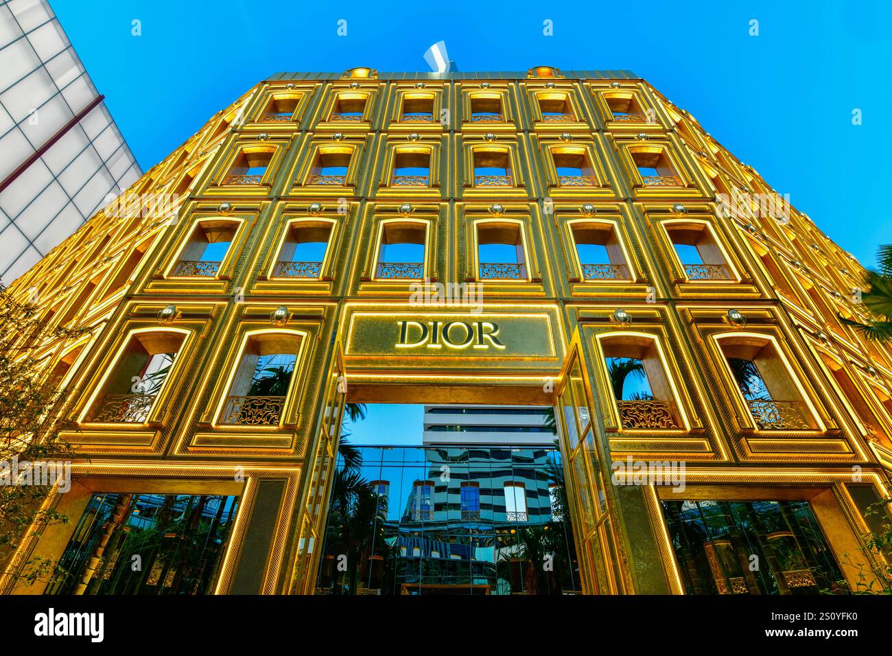 BANGKOK THAILAND - DEC 19, 2024 :The first 'DIOR Pop-Up Store' in Thailand ,'DIOR Gold House' This building was inspired by the architecture of No. 30 Stock Photo