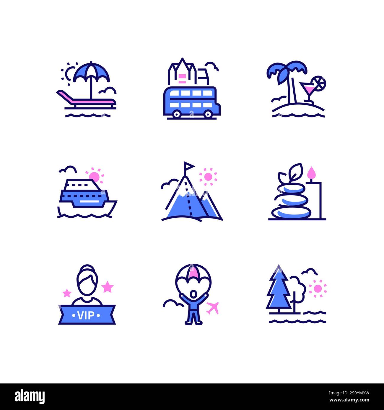 Tourism and vacations - line design style icons set Stock Vector Image ...