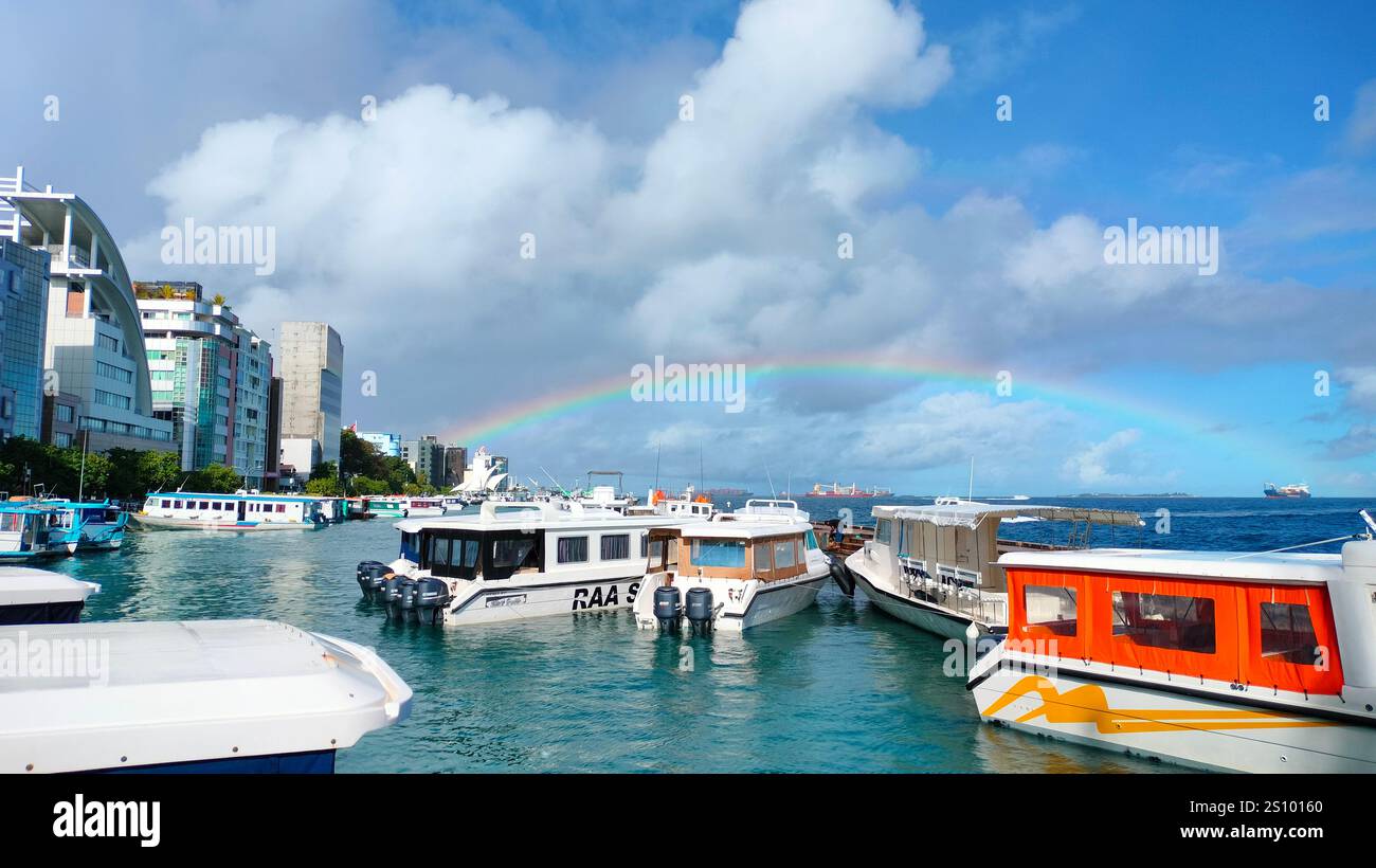 Speed Boats Parked in Male City - Smartphone Captured Stock Image