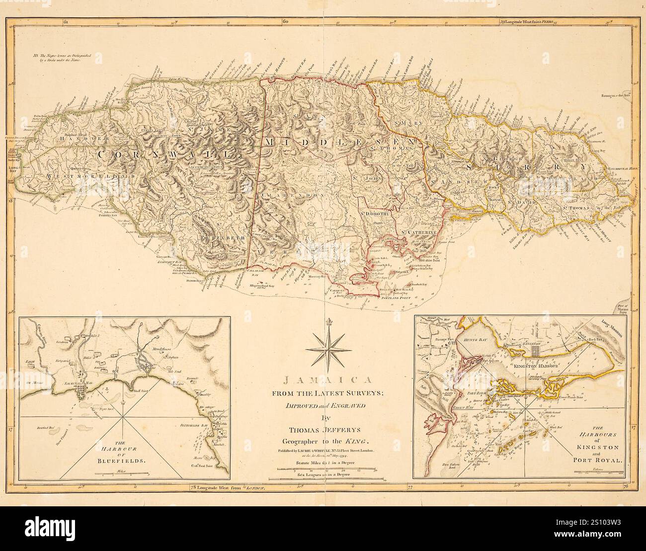 Vintage map of jamaica hi-res stock photography and images - Alamy