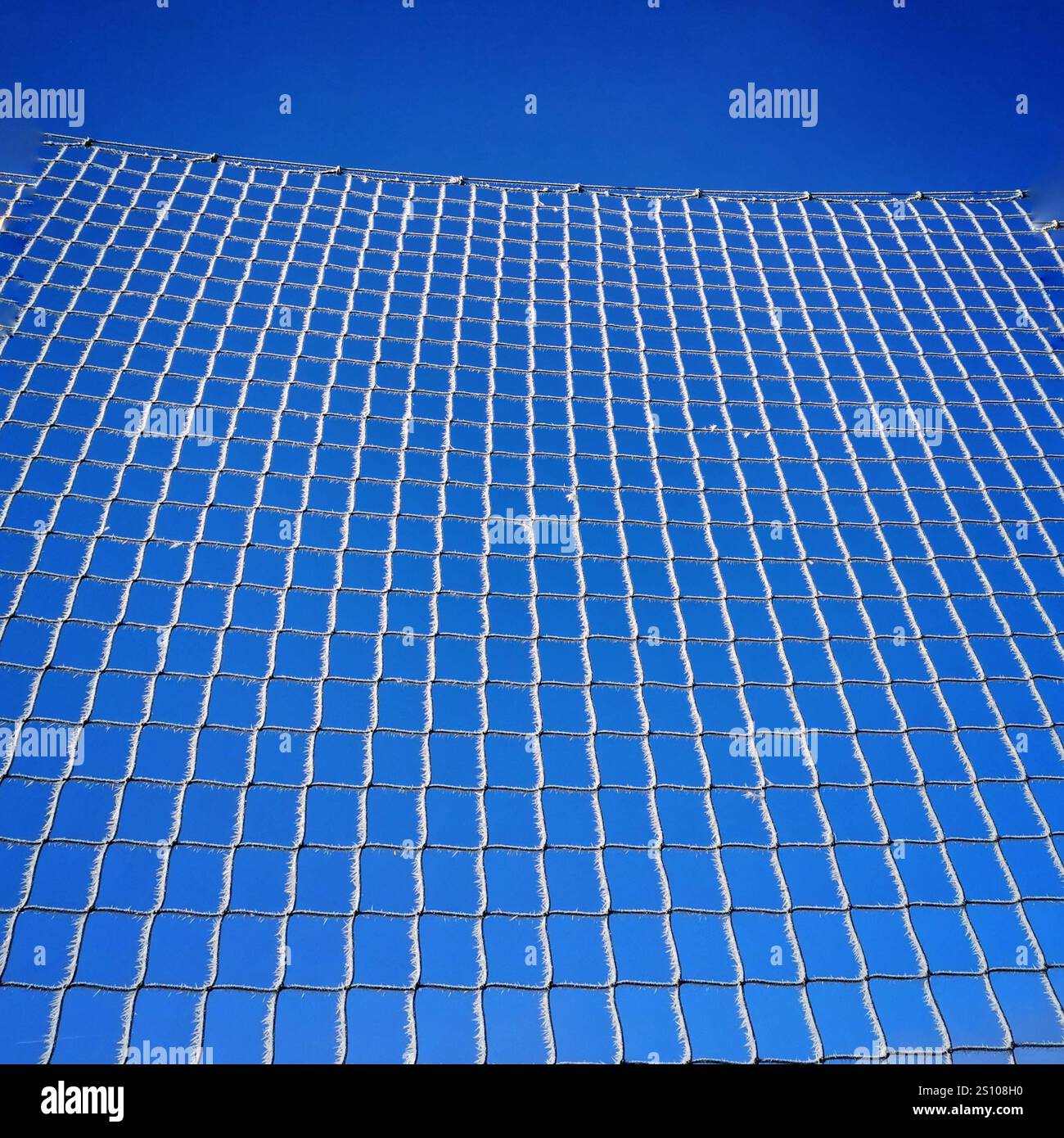 Transparent netting against a bright blue sky creates a serene outdoor atmosphere for various activities - Smartphone Captured Stock Image