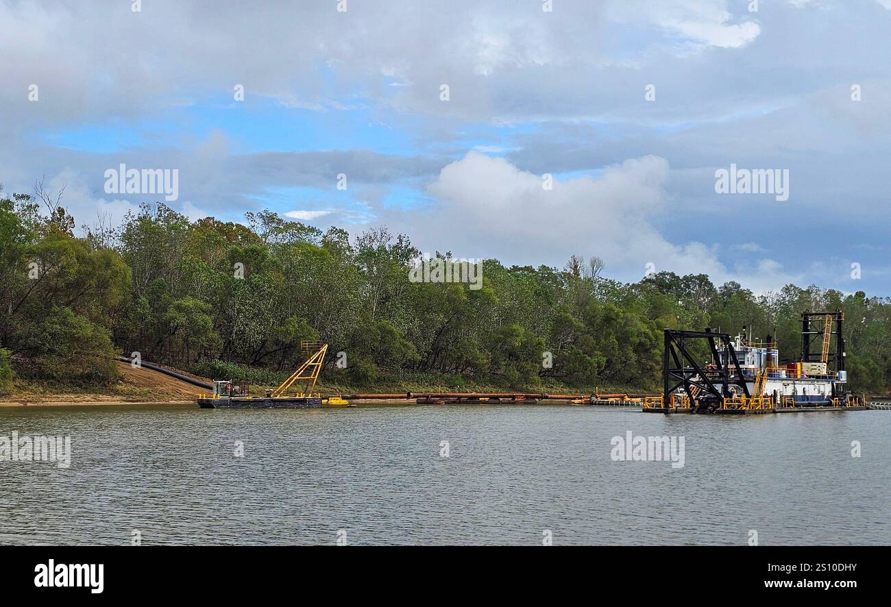 Dredging the Black Warrior River near Coffeeville, Alabama - Smartphone Captured Stock Image