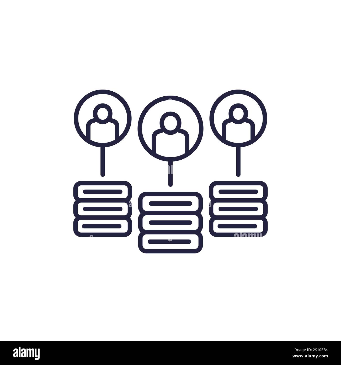 CDN line icon with users, Content delivery network Stock Vector