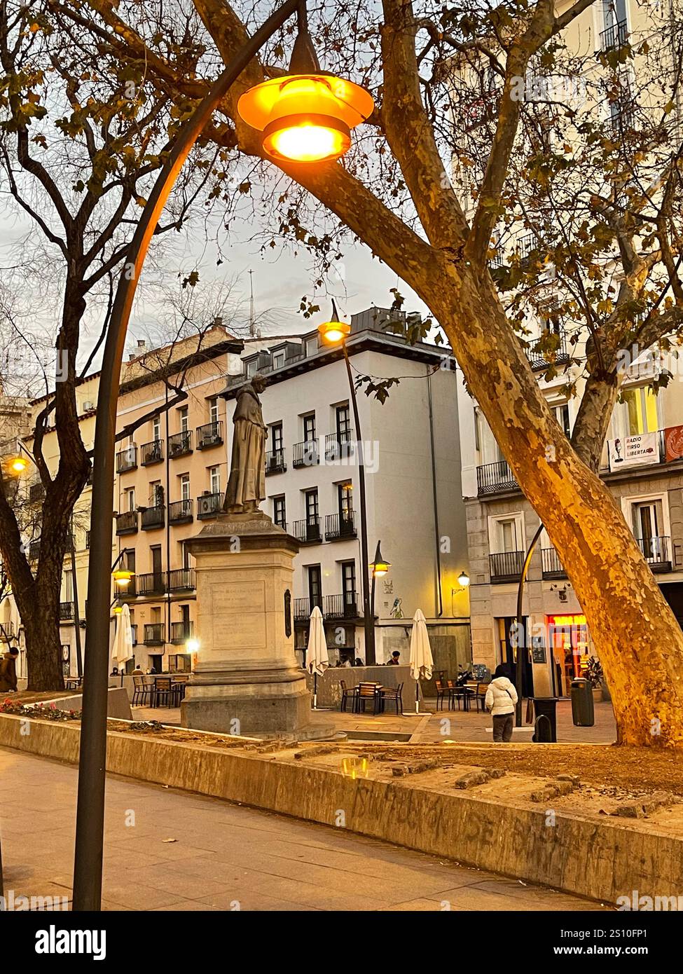 Tirso de Molina Square, night view. Madrid, Spain. - Smartphone Captured Stock Image