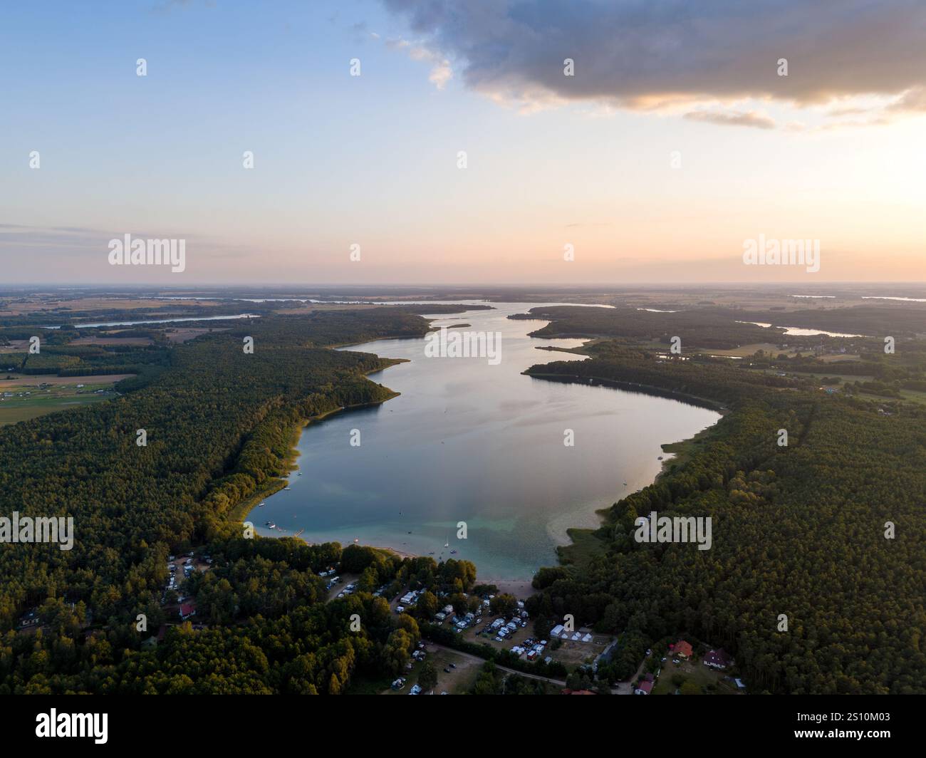 Aerial Landscape Skyline View Of Powidz Lake And Anastazewo Beach At aerial-landscape-skyline-view-of-powidz-lake-and-anastazewo-beach-at