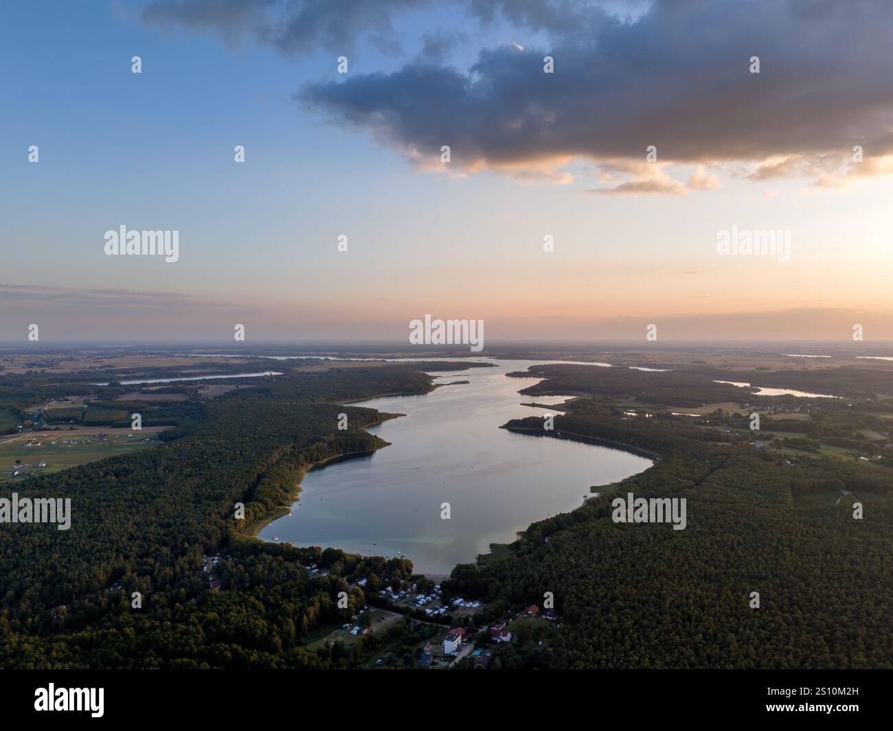 Aerial Landscape Skyline View Of Powidz Lake And Anastazewo Beach At aerial-landscape-skyline-view-of-powidz-lake-and-anastazewo-beach-at