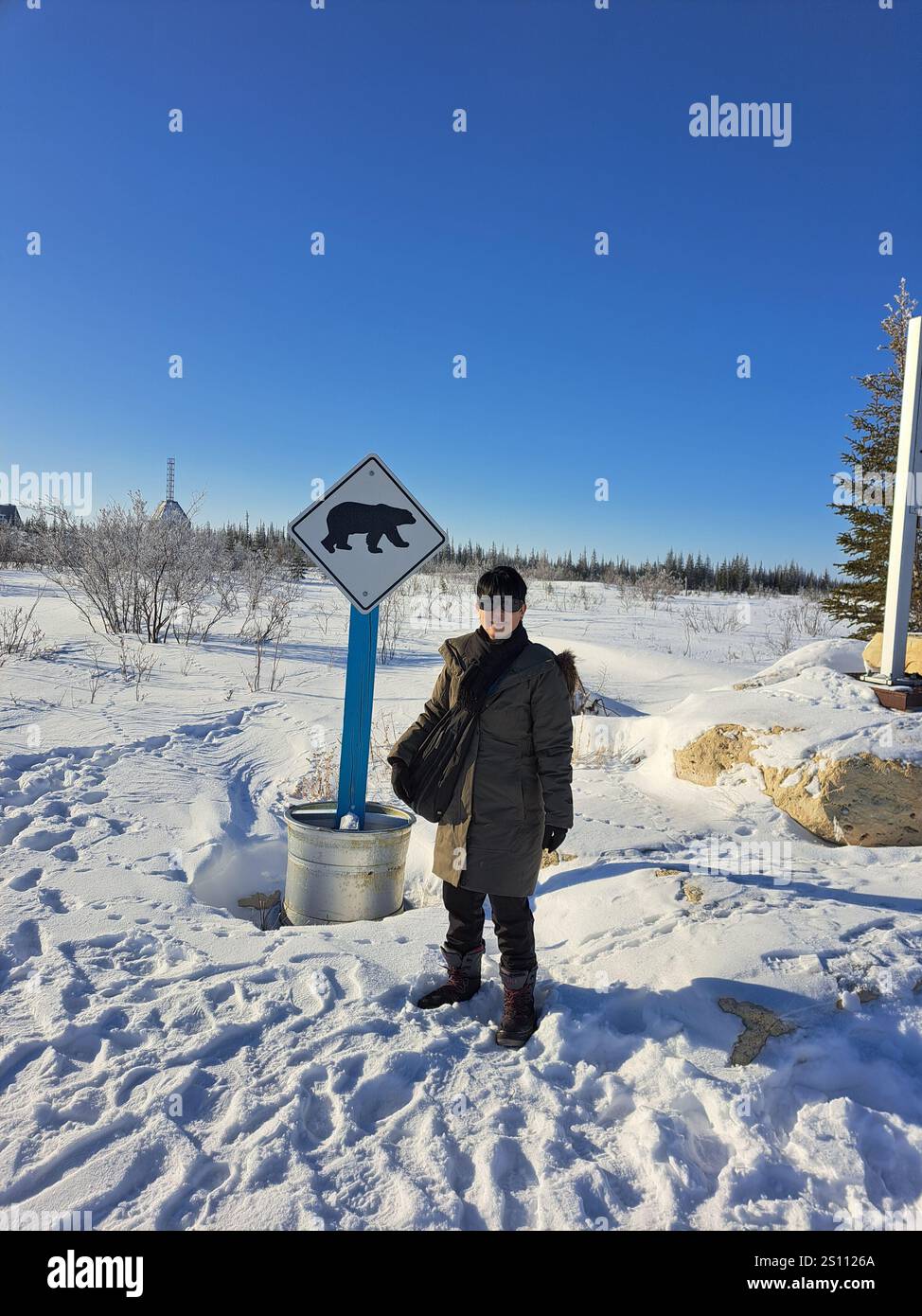 Polar bear sign at the Churchill Northern Studies Centre in Churchill, Manitoba, Canada Stock Photo