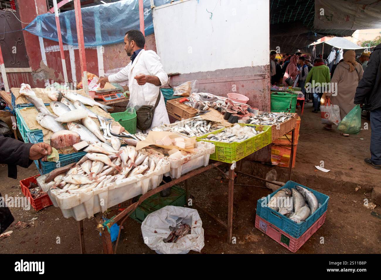 fresh fish for sale on open stall at traditional berber market day ...