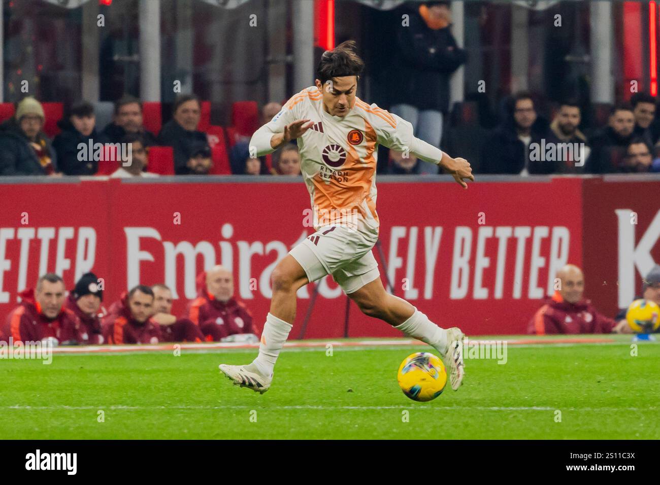 Milano, Italy. 29th Dec, 2024. Paulo Dybala in action during Serie A match between AC Milan and AS Roma on December 29 2024 at Giuseppe Meazza stadium in Milano, Italy Credit: Mairo Cinquetti/Alamy Live News Stock Photo