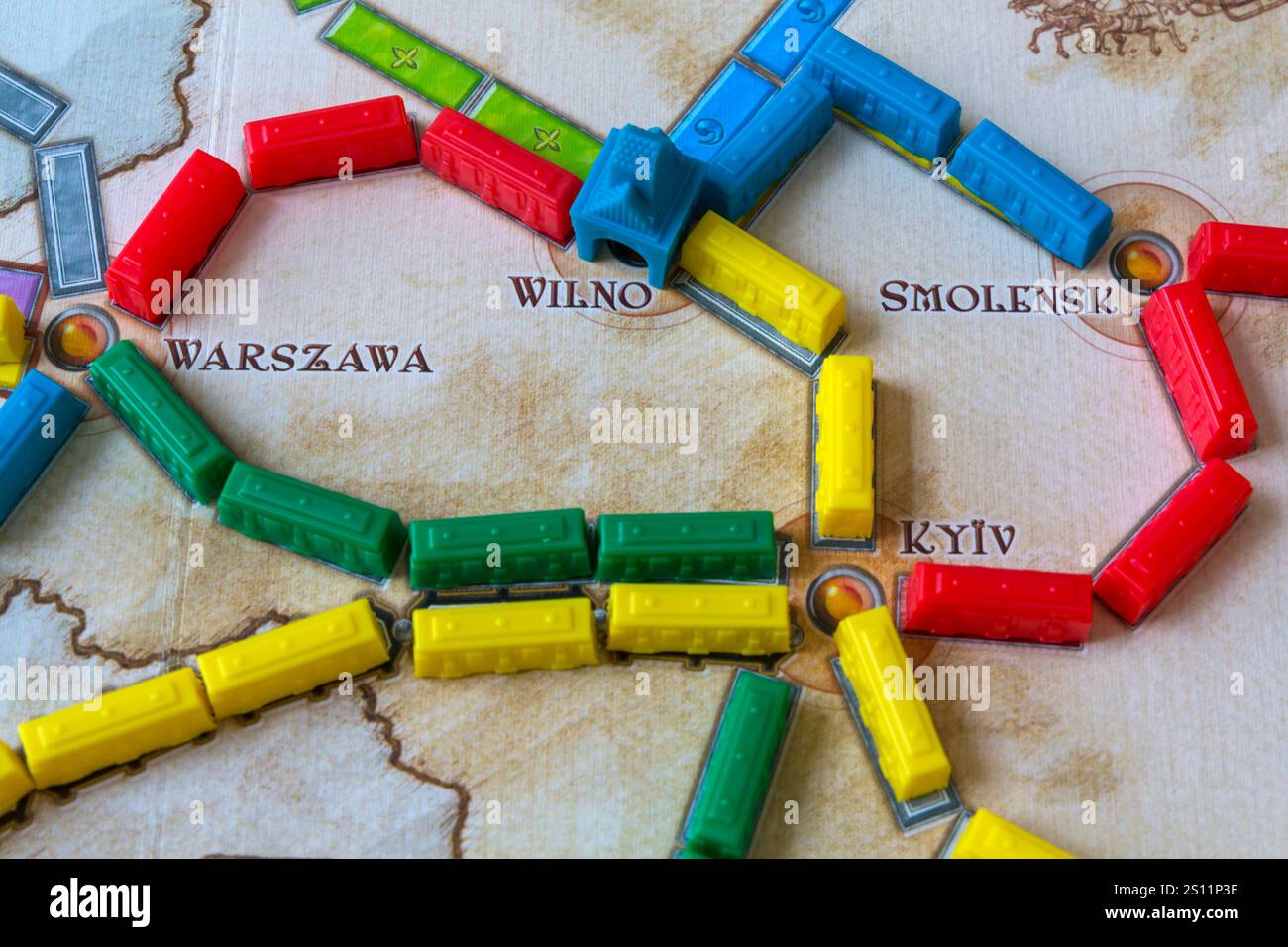 Ticket to Ride Europe board game close up detail - coloured Train Cars ...