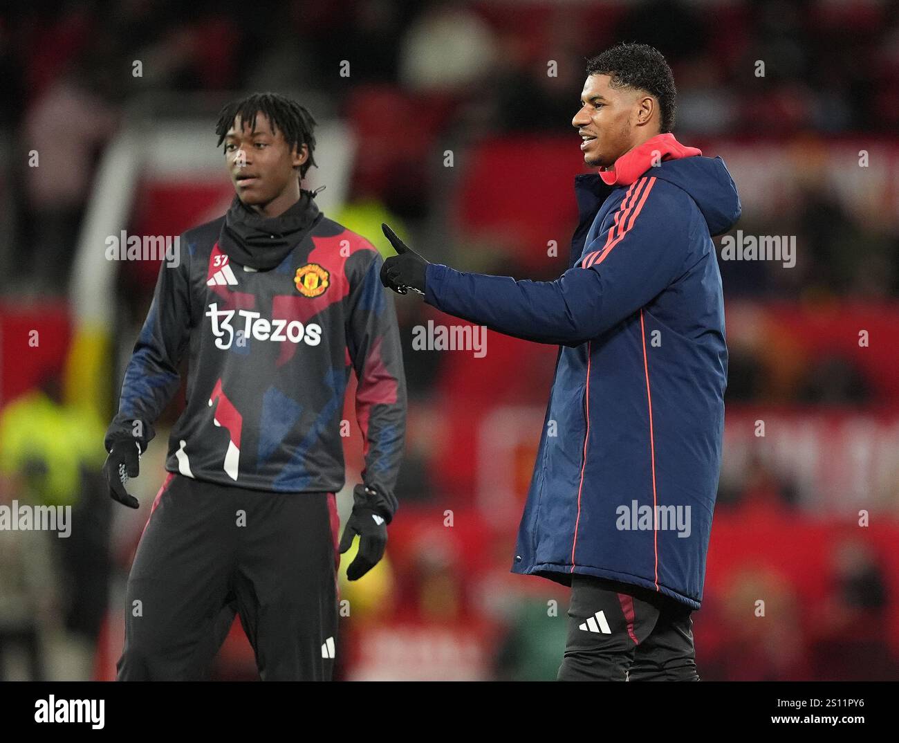 Marcus Rashford Side Manchester United's Marcus Rashford (right) during their side’s warm up ...
