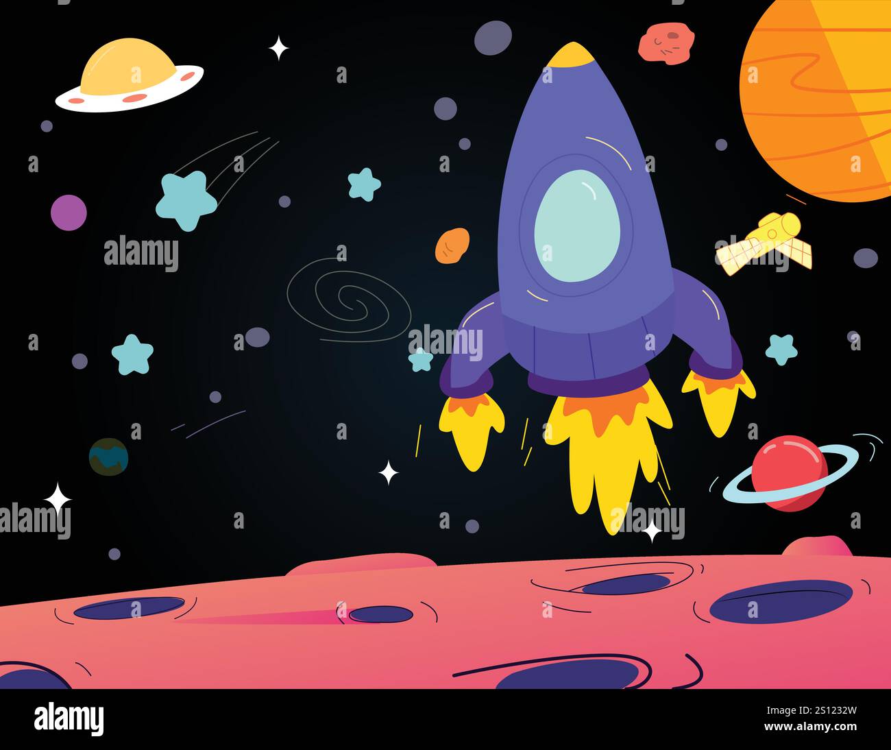 A vector illustration of Rocket on the Moon Stock Vector