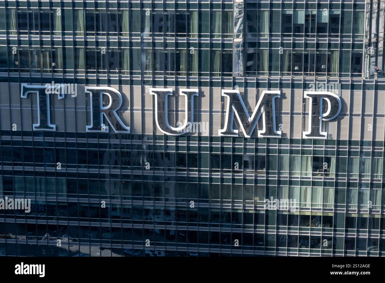 Chicago, USA. 30 December 2025. Signage on the exterior of Trump