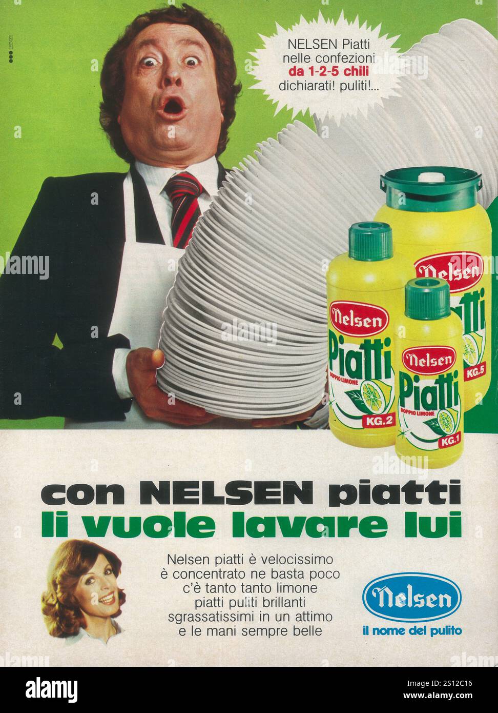 1981 Italian Nelsen Piatti dish cleaning ad Stock Photo