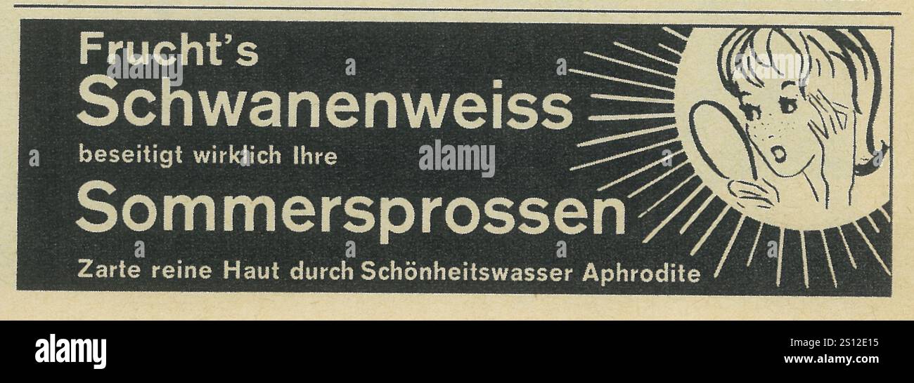 1963 German Frucht Schwanenweis anti-freckles skin product ad Stock Photo