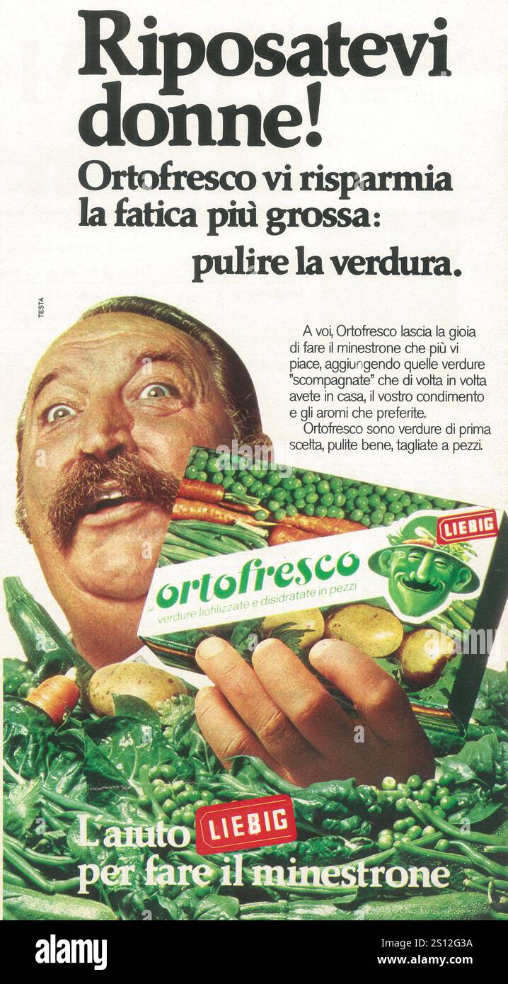 1977 Italian Liebig Ortofresco vegetables in a cardboard box ad