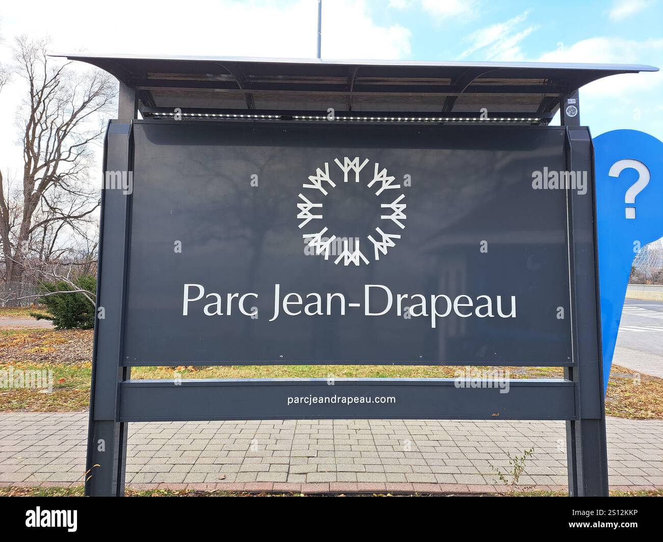 Jean-Drapeau Park sign on St. Helen Island in Montreal, Quebec, Canada ...
