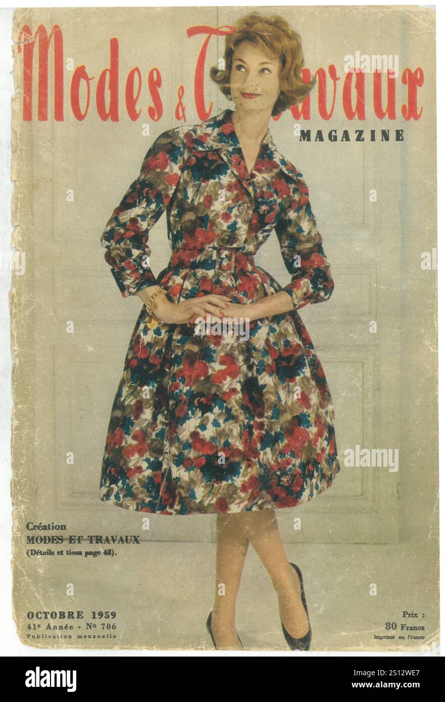 1959 French Modes Et Travaux Magazine cover Stock Photo
