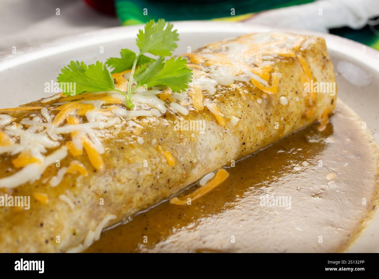 A view of a wet burrito. Stock Photo