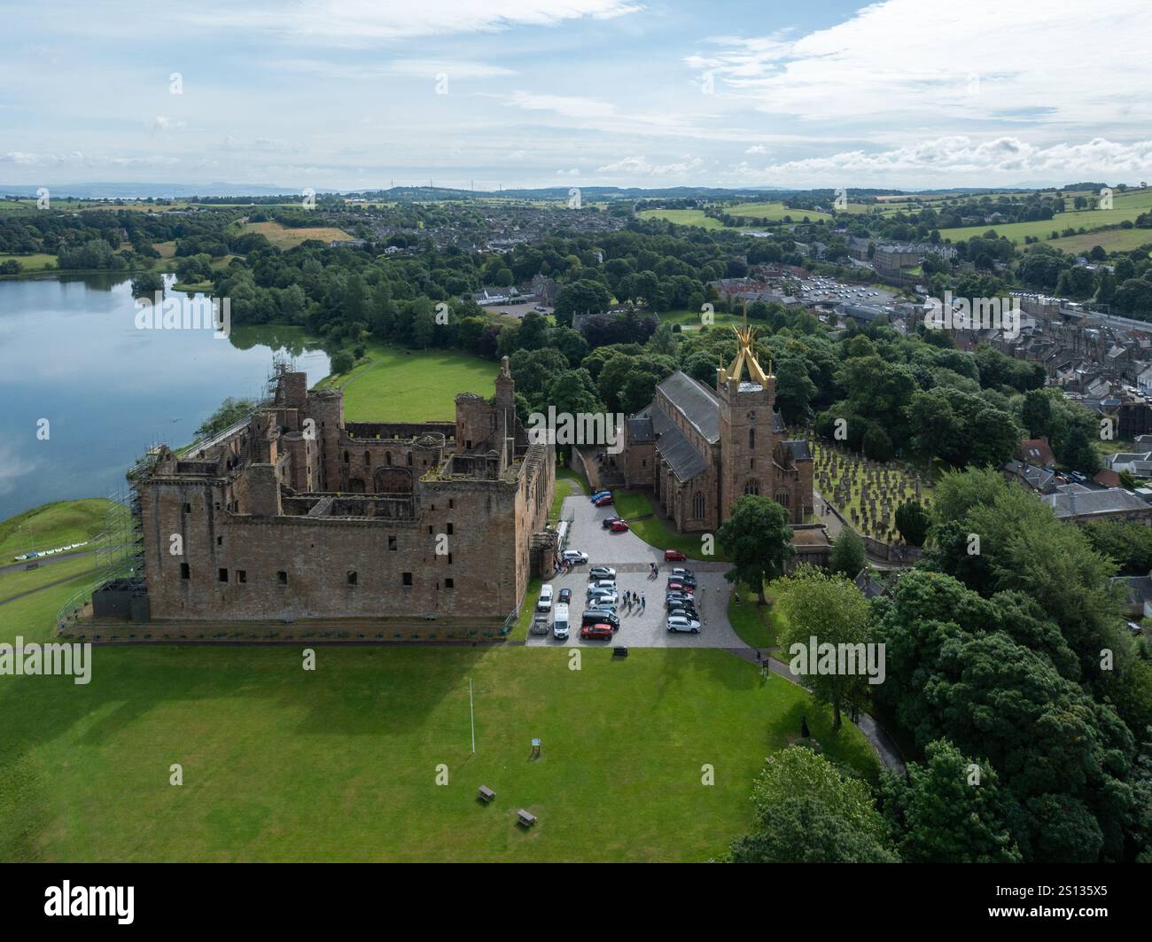 Aerial View Of Linlithgow Abbey And The Ruins Of Linlithgow Palace Aerial View Of Linlithgow Abbey And The Ruins Of Linlithgow Palace