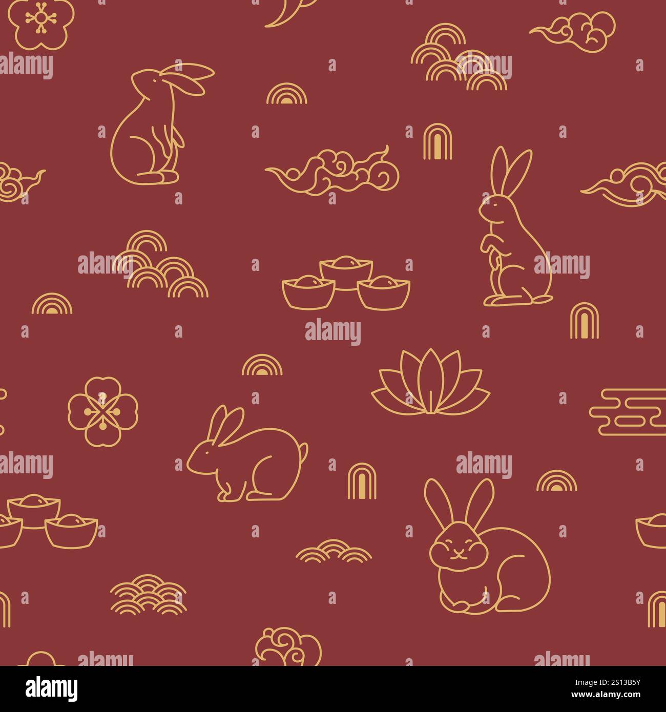 Lunar Rabbit Clouds Seamless Pattern Stock Vector