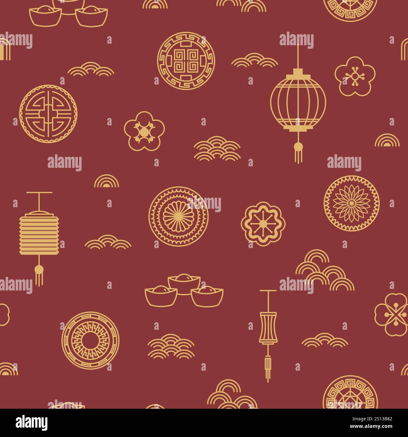 Chinese Lantern Rabbit Seamless Pattern Stock Vector