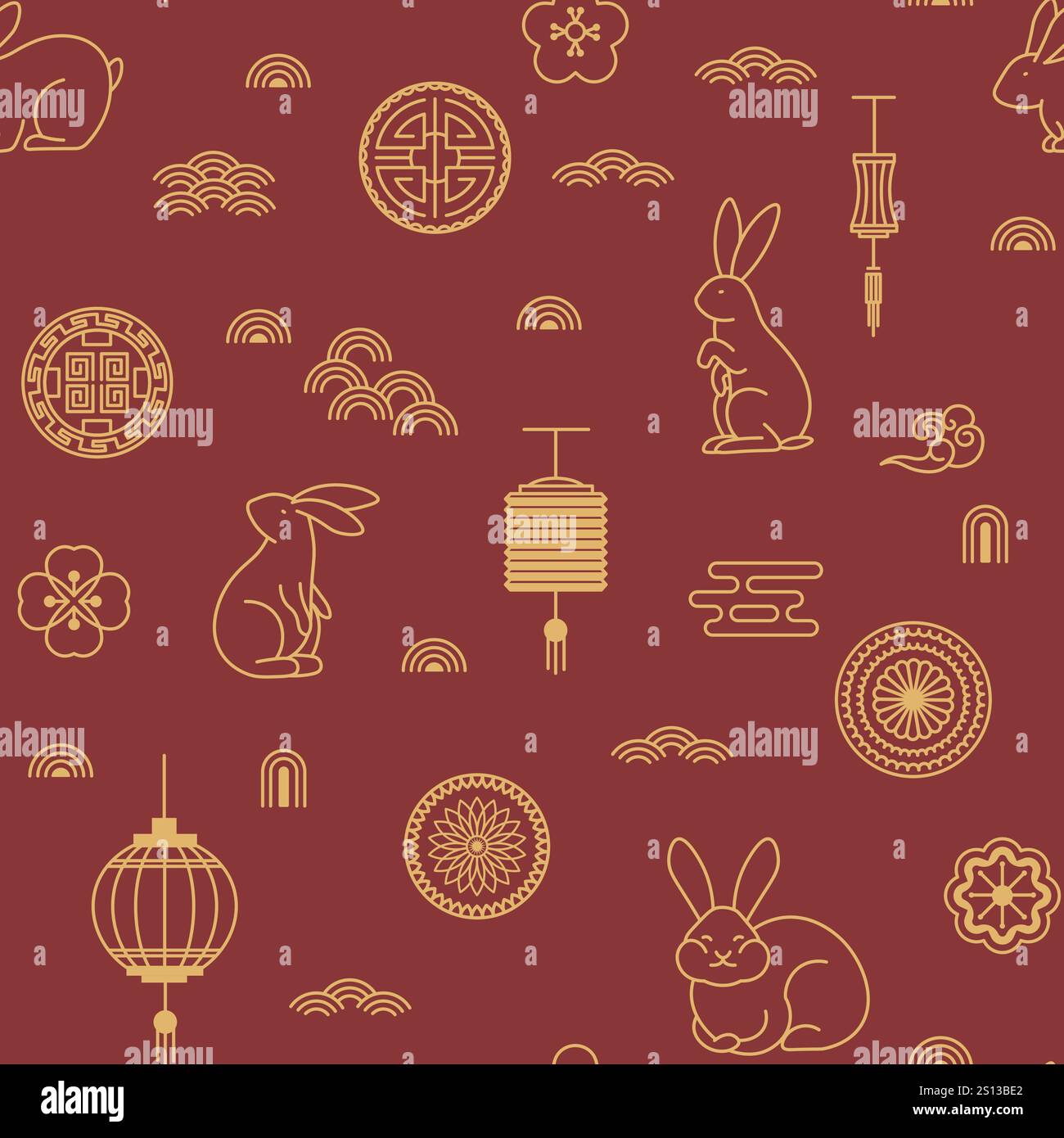 Lunar Rabbit Chinese Seamless Pattern Stock Vector