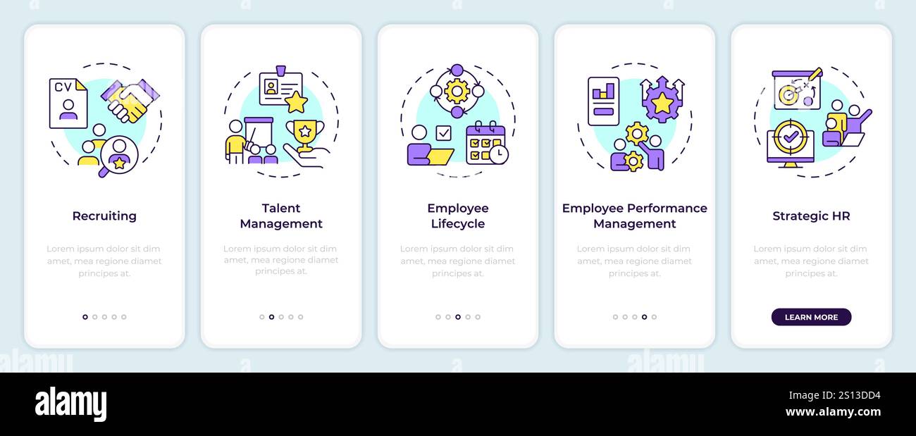 HR process onboarding mobile app screen Stock Vector