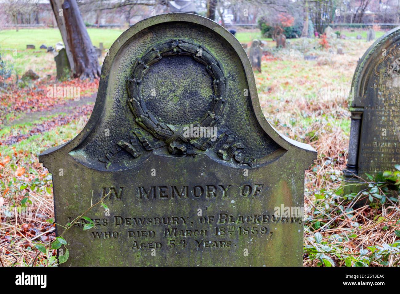 Victorian gravestone at Blackburn Cemetery. Stock Photo