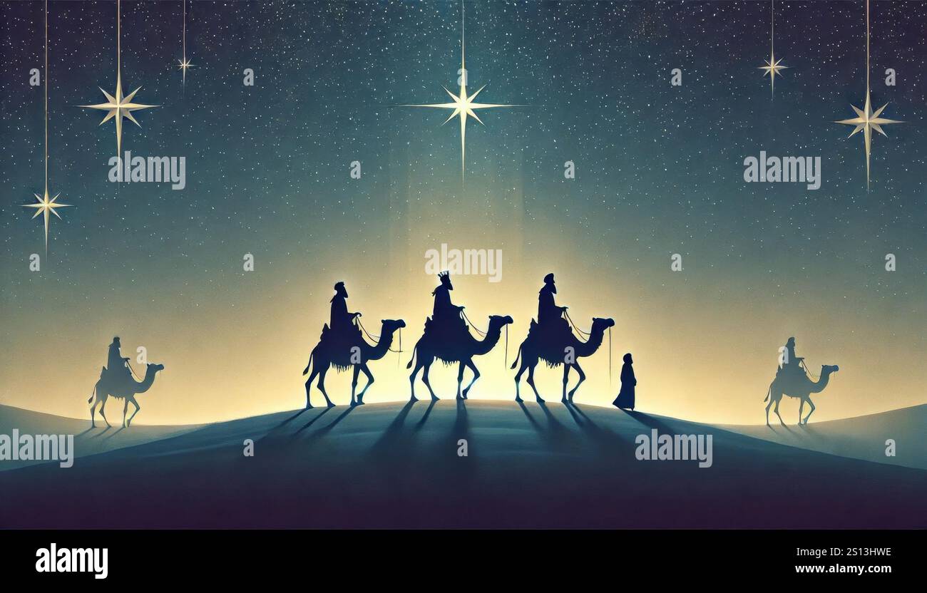 Poster of the Three Wise Men traveling on camels through a desert ...